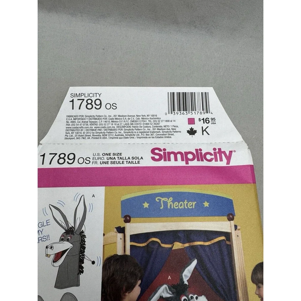 Simplicity 1789 Sewing Pattern Crafts Pakaluk Hand Puppets Elephant Donkey